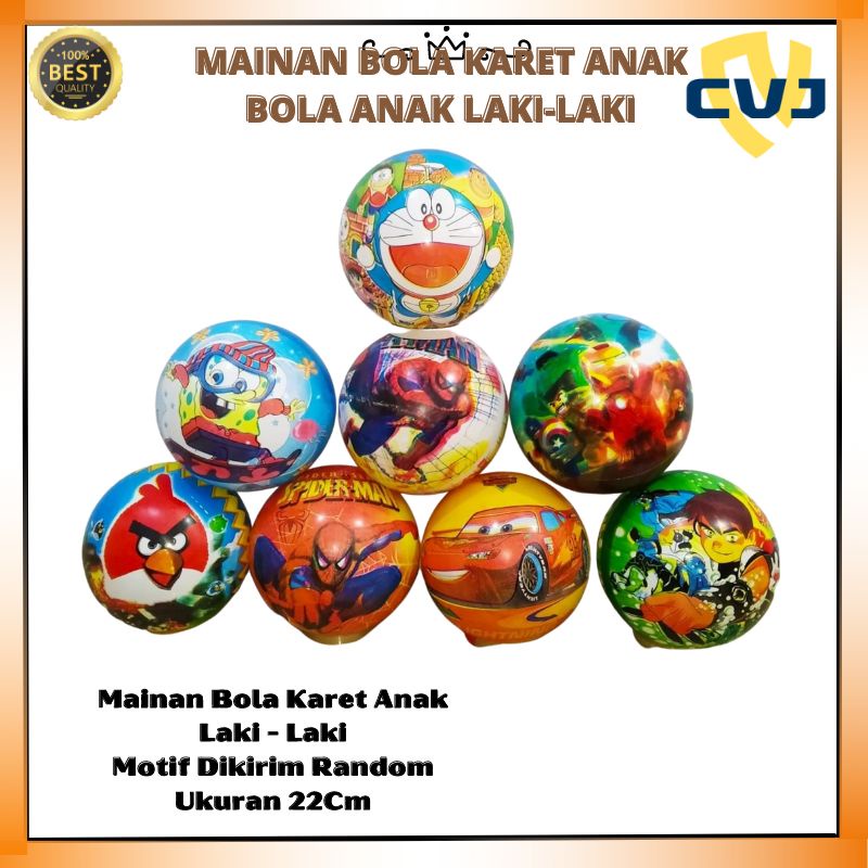 Mainan Anak Bola Karet Motif Anak Laki - Laki Karakter CVJ
