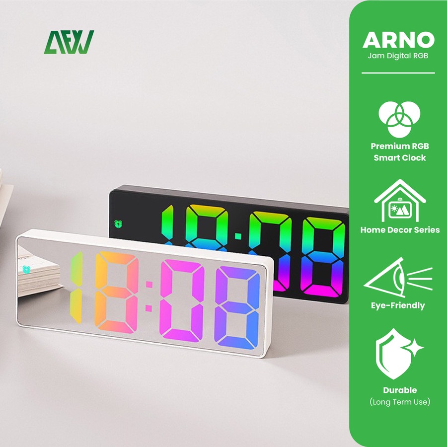 ARNO Jam LED Elektrik Alarm Mode RGB Aesthetic Jam Dinding