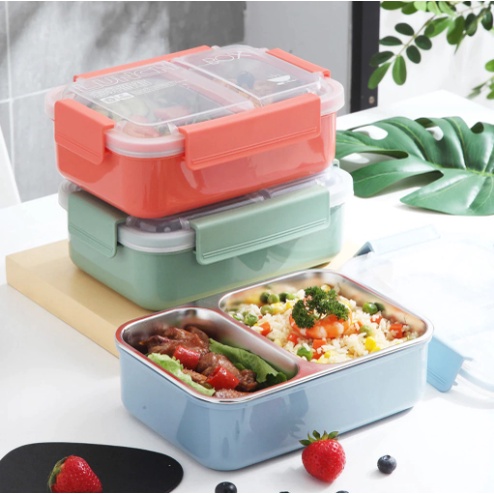 Kotak Bekal Makan Staom;ess steel 2 Sekat kotak makan Anti Tumpah Lunch Box Stainless Steel