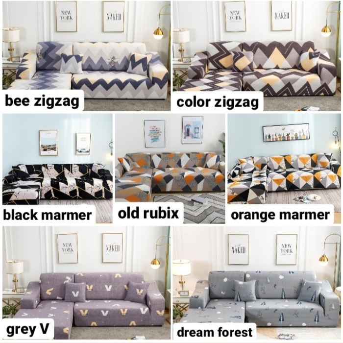 Cov Cover Sarung Sofa Leter L Elastis Motif Import