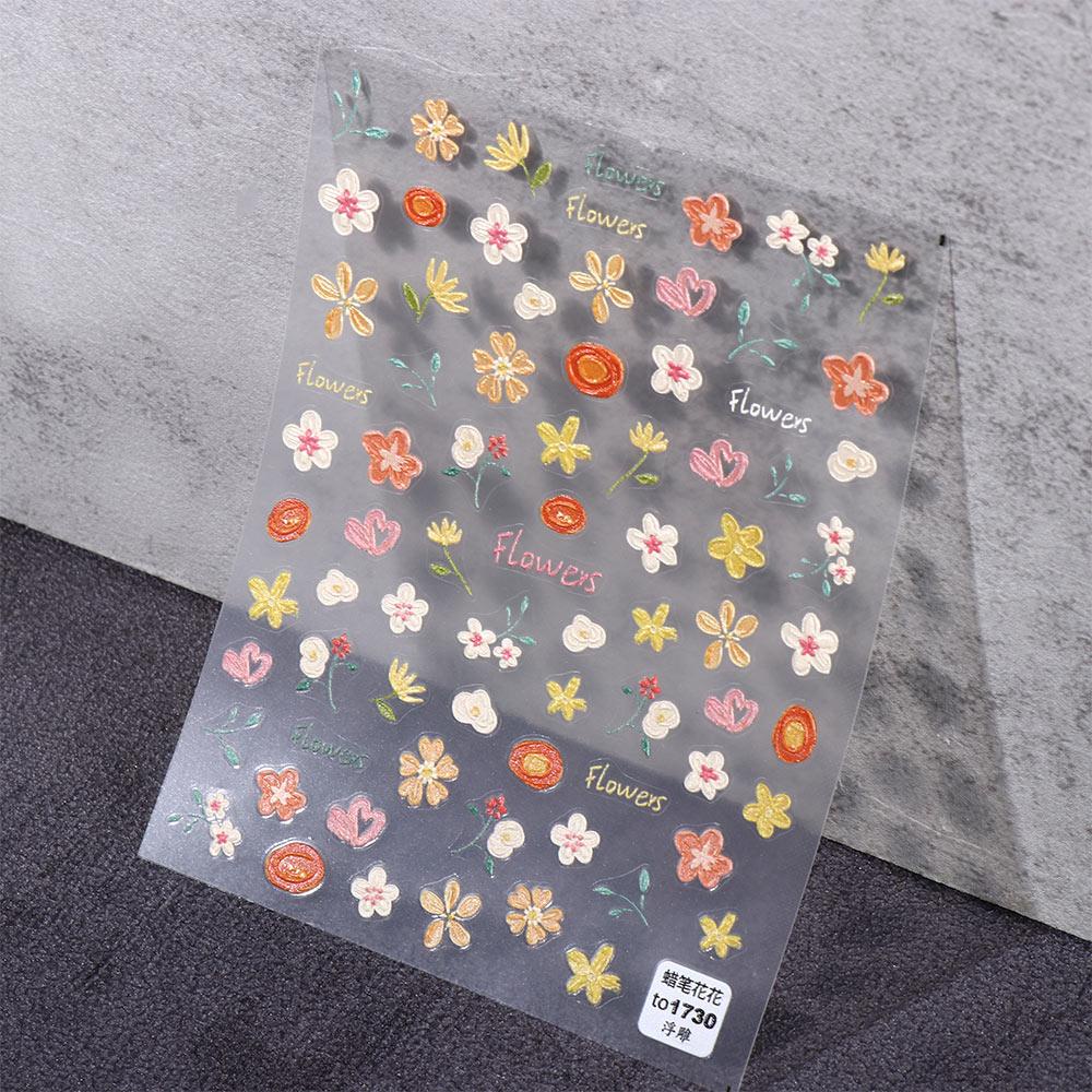 Mxbeauty Kuku Timbul Stiker Bunga Crayon Kuku Kecantikan Dekorasi Kuku Salon Kuku DIY Stiker Kuku 5D Perekat Stiker