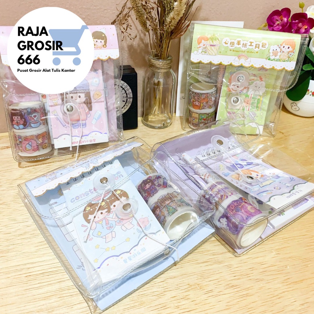 

PAKET STIKER JBE-SCD POUCH BENING LUCU IMUT (WASHI TAPE 2 ROLL|BUKU STIKER|KERTAS JADWAL|PEN CETEK|BUKU STIKER )