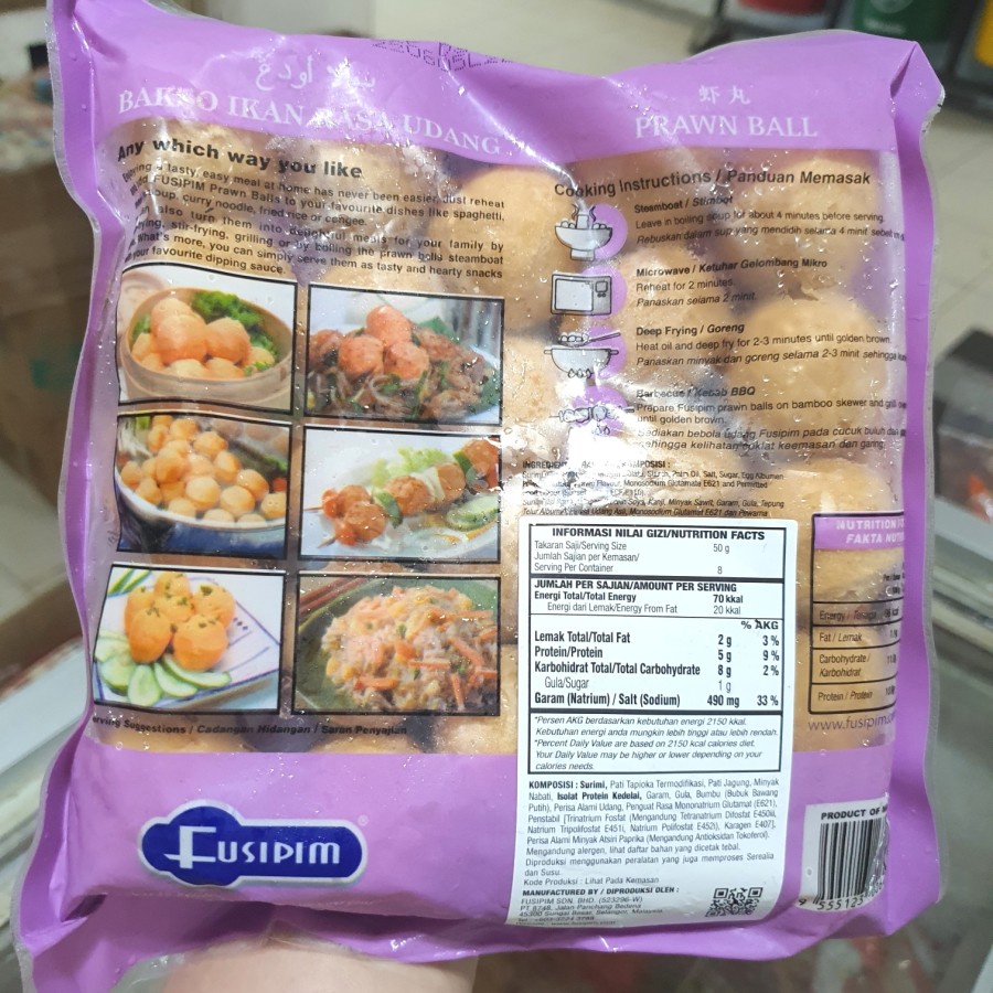 Frozen Food Fusipim Prawn Ball / Bola Udang / Bakso Udang Malaysia 400gr Halal