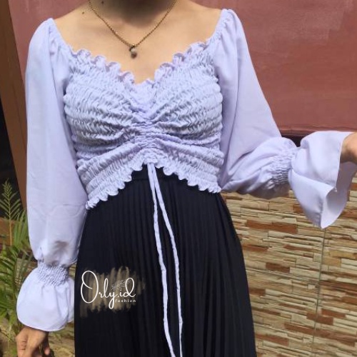 S-XXXXL LAURA Baju sabrina Baju Atasan Sabrina Wanita Jumbo Crop Top Korean Style Blouse Lengan Panj