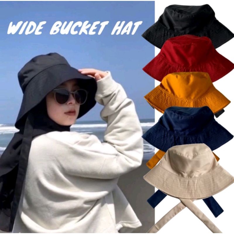 Topi Bucket Wide Besar Tali Panjang / Topi Selebgram Unisex Pria Wanita