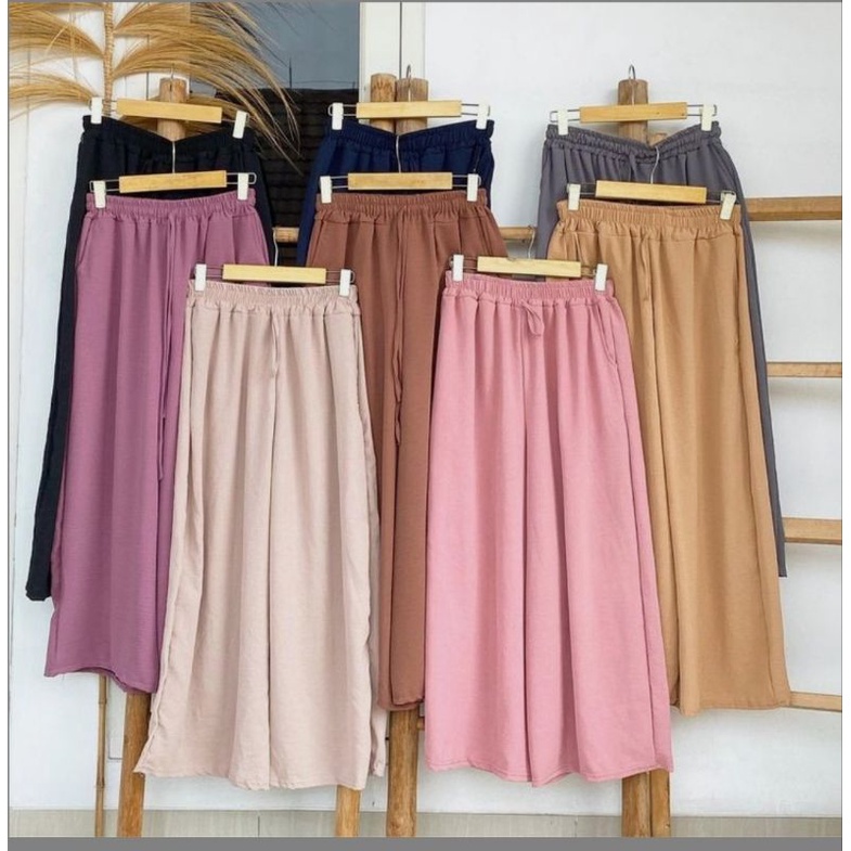 Celana Kulot Crincel Airflow Jumbo Loose Pants Highwaist / Kulot Panjang Basic Premium Korean Kulot Full Karet