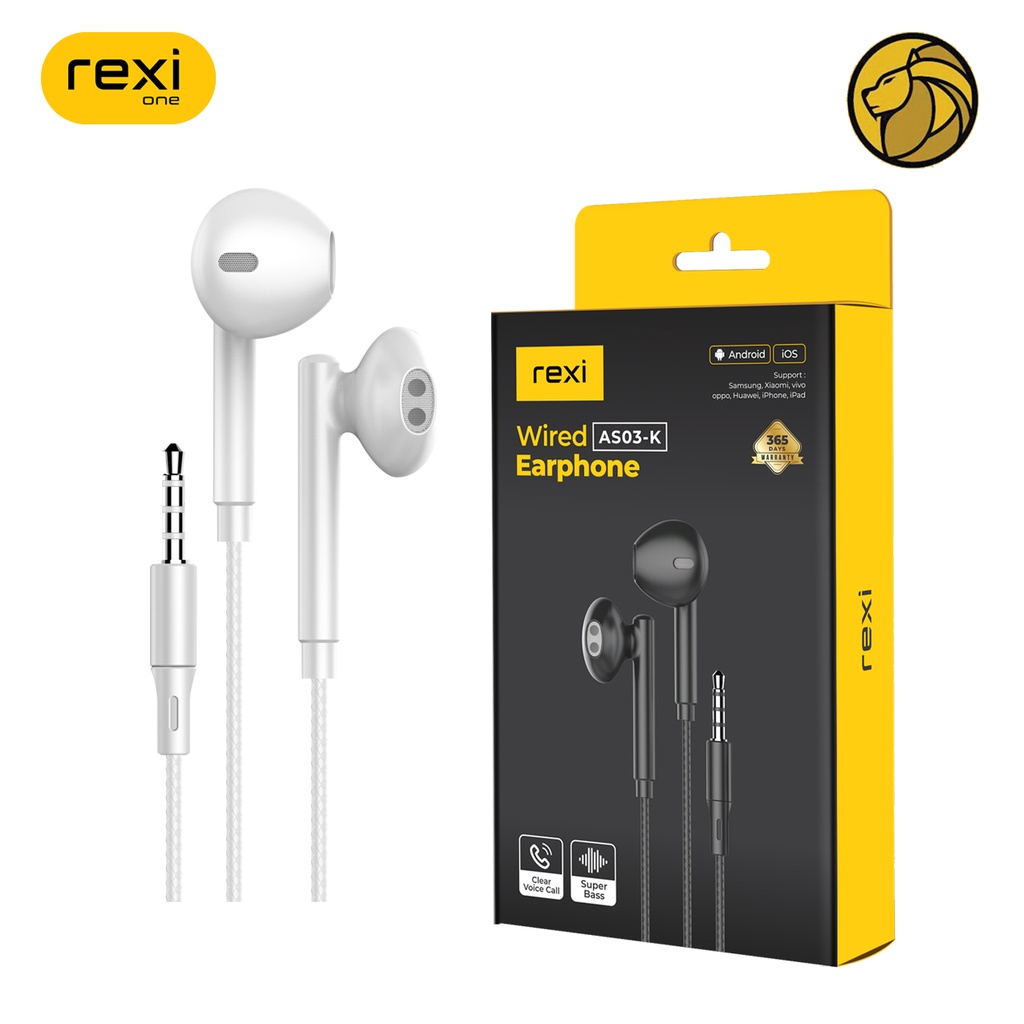 Rexi Wired Earphone Super Bass Headset AS03-K Hitam Putih