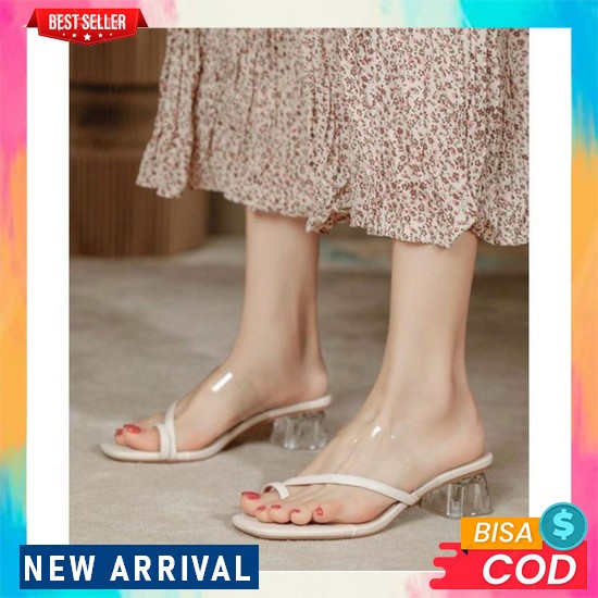 Sepatu Heels Hils Hil Hells Hak Flat Teplek Pesta Transparan Pesta Kondangan Kaca Wanita Cewek Shoes