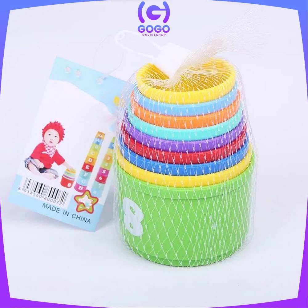 GOGO-M21 Mainan Anak Stacking Cup / Mainan Susun Gelas 9PCS Mainan Edukasi Bayi Angka Dan Alfabet