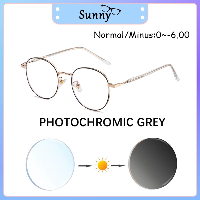 Kacamata Photocromic Wanita Pria Cowok Minus -1/-1.5/-2/-2.5/-3/-3.5/-4/-4.5/-5/-5.5/-6 Frame Metal 