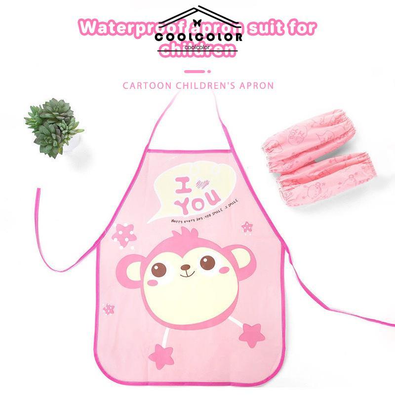 COD❤️Celemek Apron Anak untuk Melukis Berkebun Karakter Kartun Dengan manset/Tanpa manset- cl