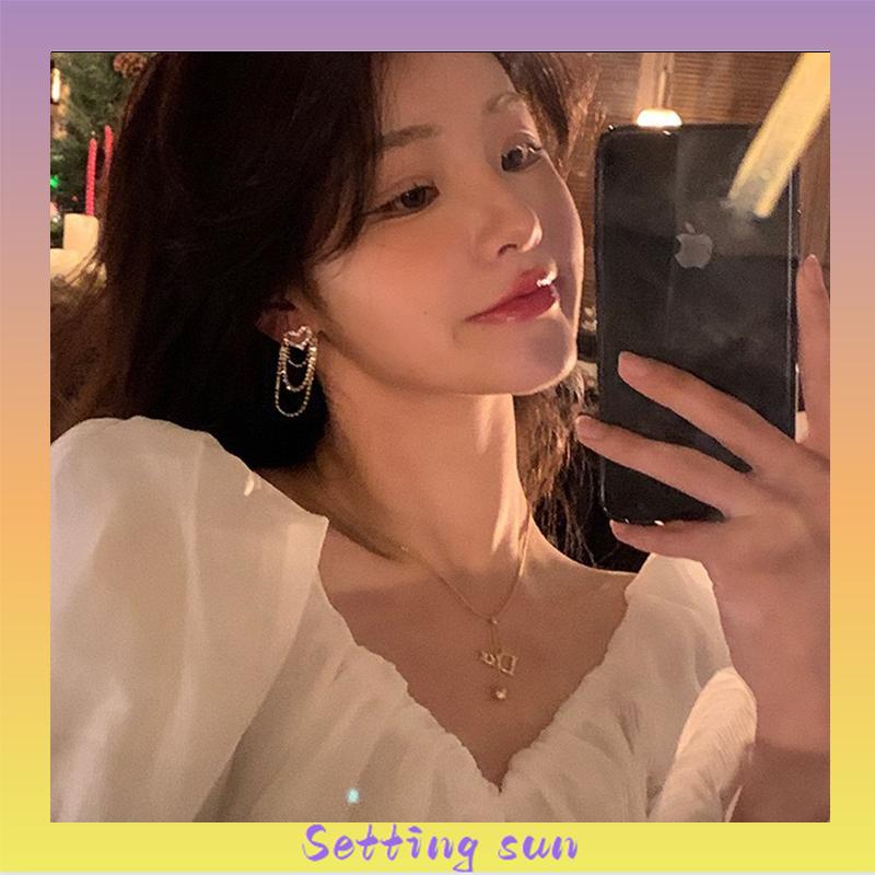 Anting rumbai Korea Rhinestone Berbentuk Hati Earrings Anting Tindik Perhiasan Wanita Fashion Murah Hadiah Perhiasan TN