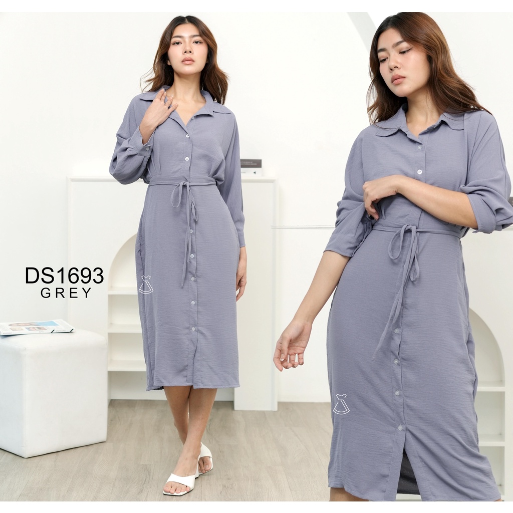 SEOLA - DS1693 - Dress Crinkle Midi Casual