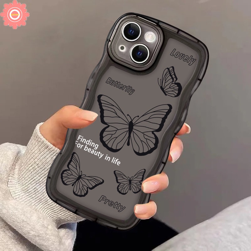 Ins Retro Butterfly Casing Vivo Y02 Y21 Y36 Y22 Y15s V25E V25 Y20 Y16 Y35 Y17 Y22s Y12 Y15 Y33s Y11 Y15A Y12s Y21s V23E Y75 Y91C V20 Y12i Y91 V21 T1 Y55 Y30 Lembut Bergelombang Penutup Tepi