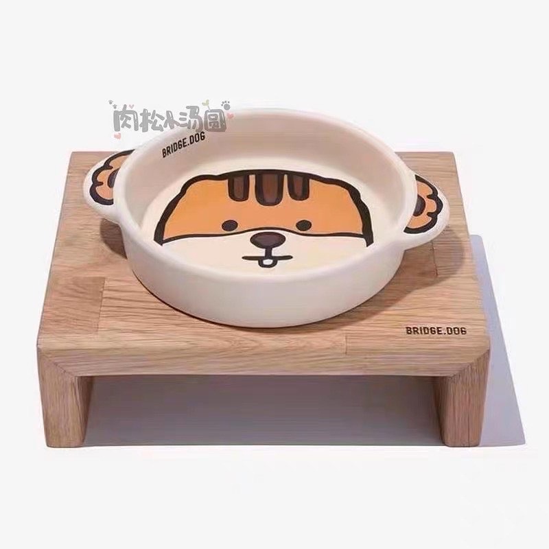 Korea bridge dog magic animal bowl set with wooden table