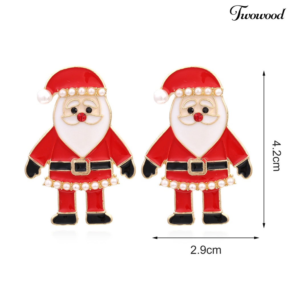 1 Pasang Anting Stud Desain Kartun Santa Claus Aksen Berlian Imitasi Untuk Wanita