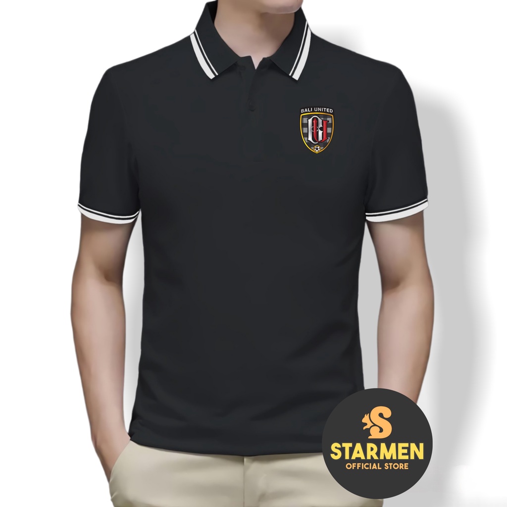 Kaos Polo Shirt Pria Kerah List Putih logo BALI UNITED