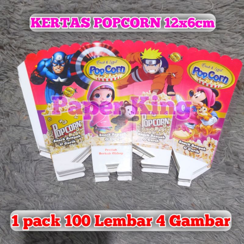 

kertas popcorn 12x6cm ifory foil perak 1 pack 4 gambar isi 100 lembar kemasan popcorn wadah popcorn bungkus popcorn