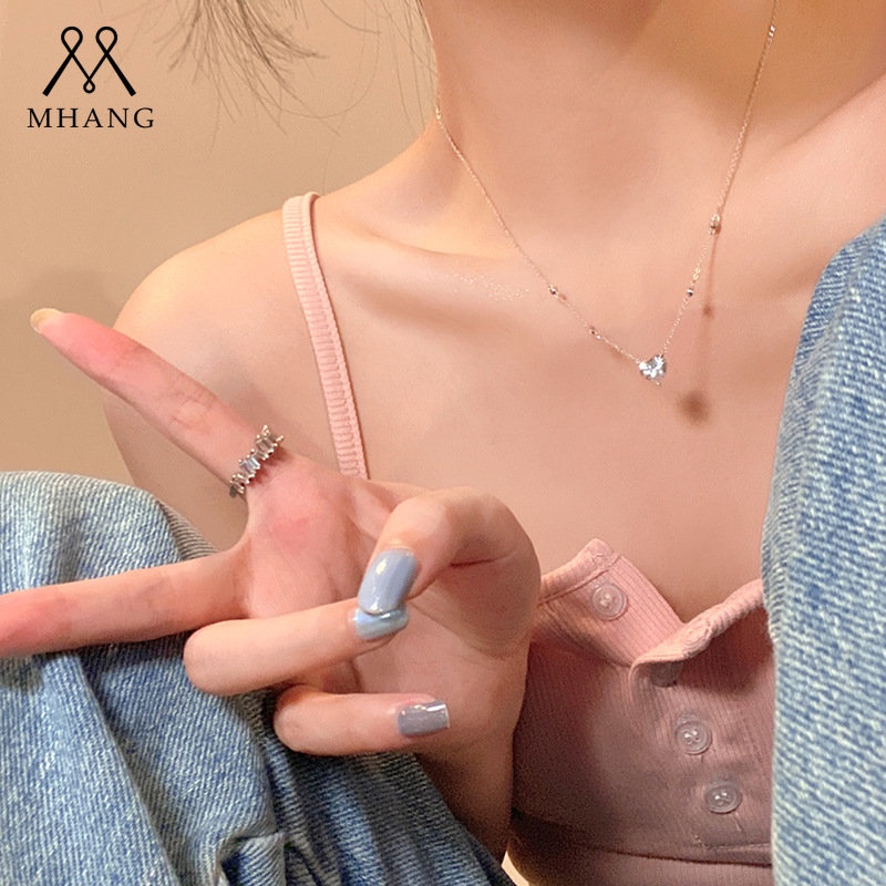 Kalung Rantai Liontin Hati Mini Hias Kristal Zircon Ala Korea Untuk Wanita