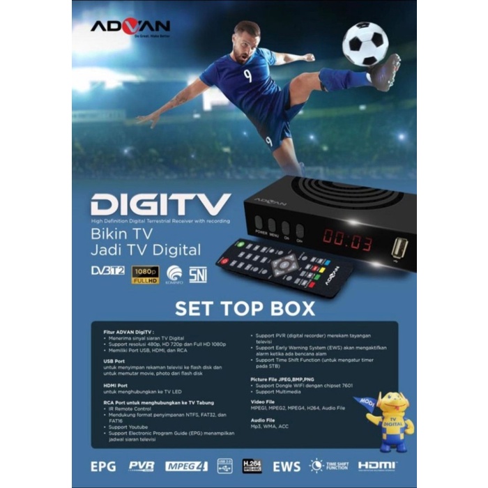 Set Top Box Advan DV3 T2 Digipro STB Antena TV Digital Wifi Original