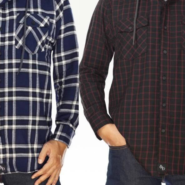 Kemeja Flanel Kaos 2in1 Big Size Jumbo Hem Kotak Casual Kerja Hoodie - Putih, 4XL