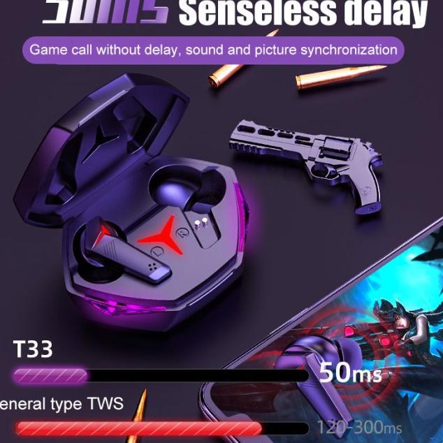 T33 Wireless Bluetooth 5.1 Earphone Gaming Headset TWS Bass Stereo - Hitam