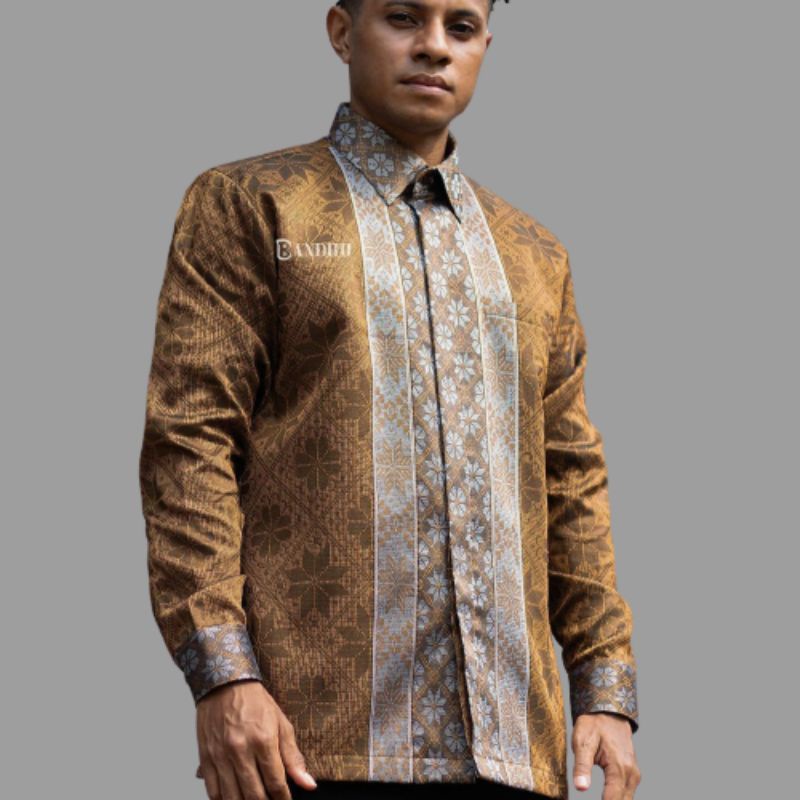 Kemeja Songket Coklat Kemeja Songket pria Coklat Kemeja Palembang