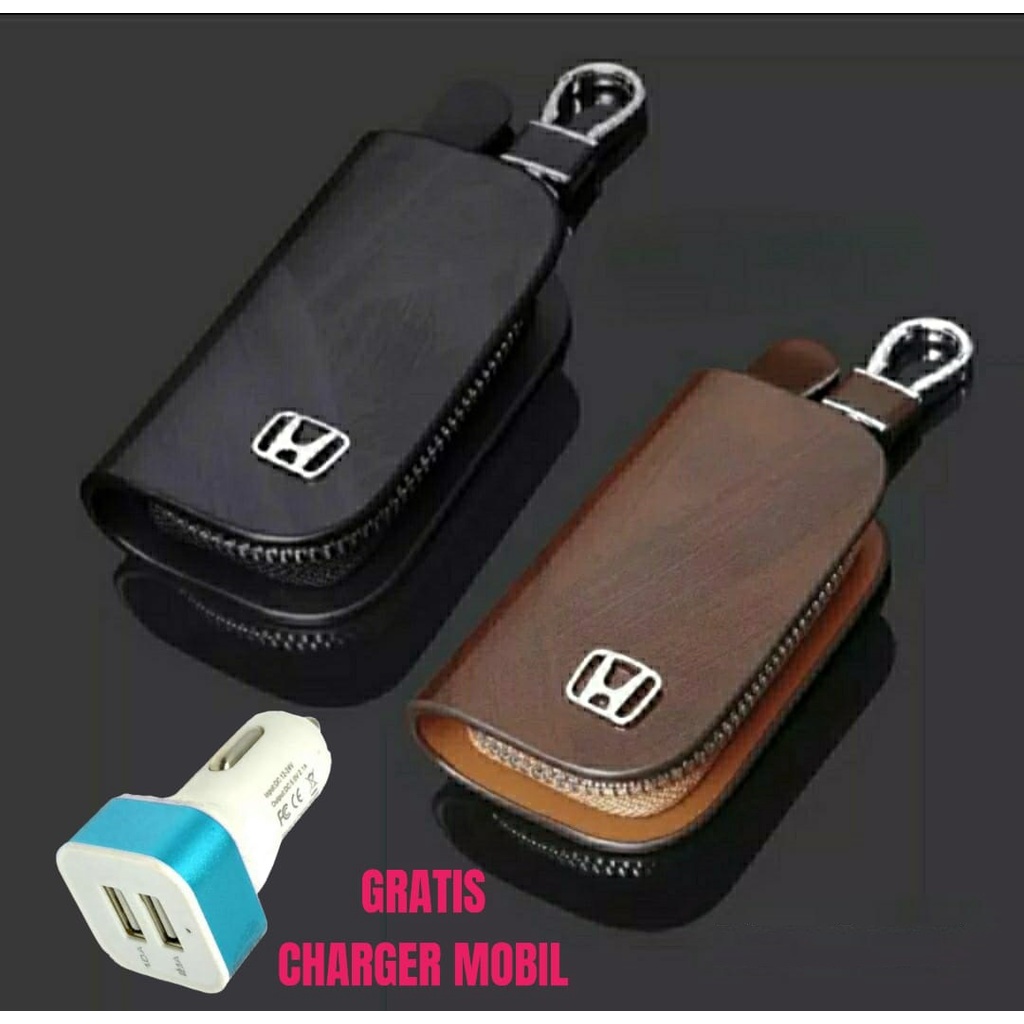 Super Edisi Special Laris Bahan Kulit Branded Premium Dompet STNK HONDA (Gratis Batok Saver Charger Mobil) Gantungan Kunci Mobil Motor Logo honda