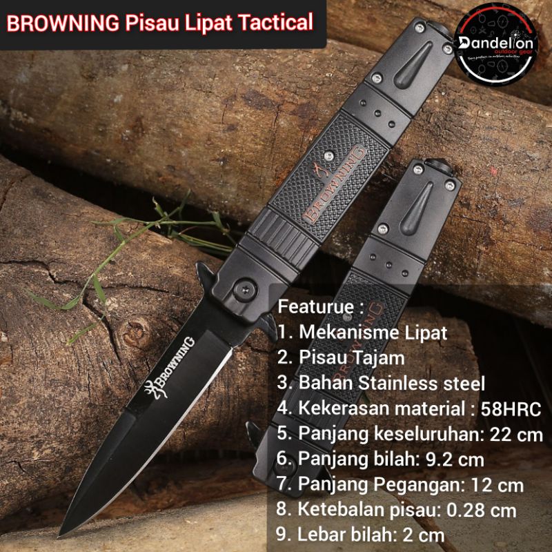 BROWNING Pisau Lipat Survival Tactical Knife EDC Black
