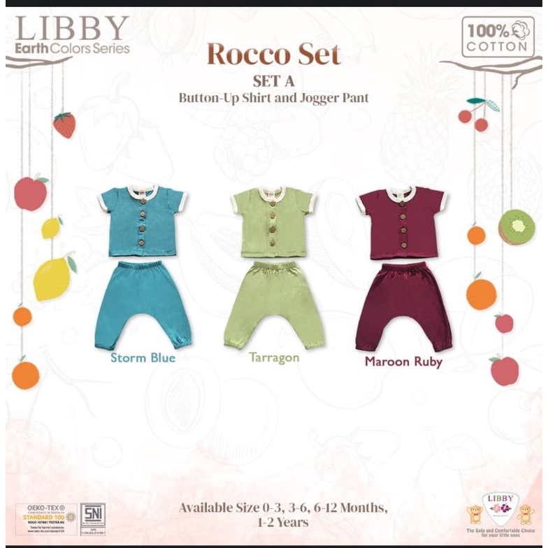 LIBBY EARTH SERIES ROCCO SET BUTTON SHIRT JOGGER PANTS SETELAN BAJU ANAK UNISEX 0-2 TAHUN