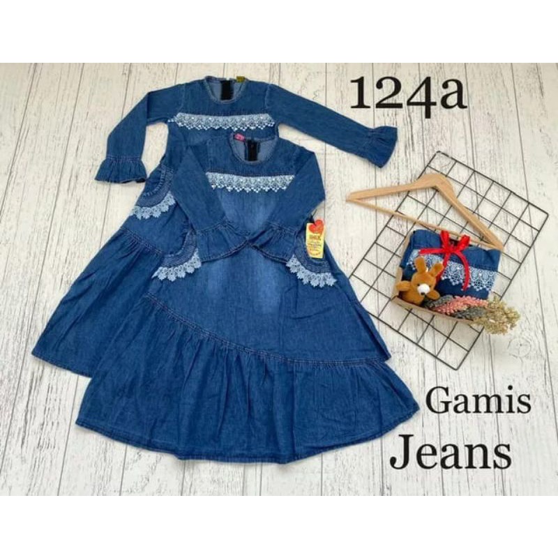 gamis jeans anak perempuan renda