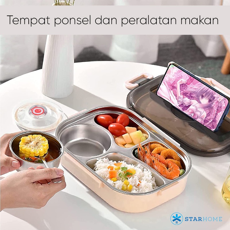 Kotak Makan  Anti Tumpah Tas Bekal Lunch Box Set Tempat Makan Stainless Tahan Panas Tempat Penyimpanan Makan