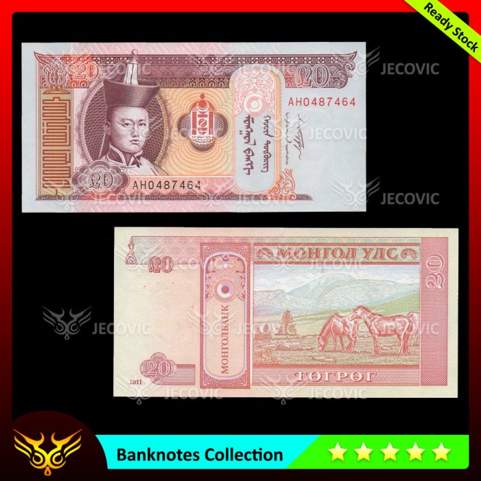MONGOLIA 20 Tugrik 2011 , UNC , Uang Asing