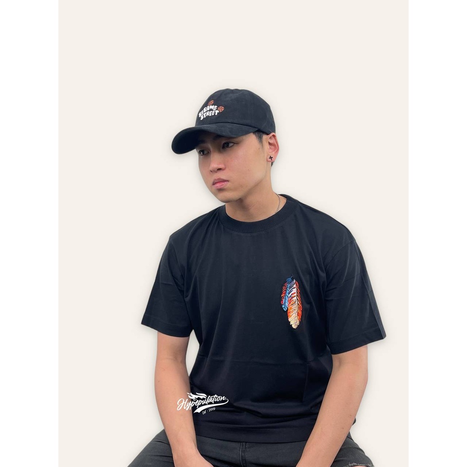 Marcelo Burlon Black/Orange Feathers Black Tee ORIGINAL