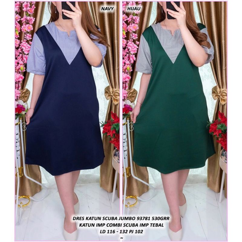 EDELIA Dress Scuba Mix Katun Salur JUMBO BIGSIZE LD120
