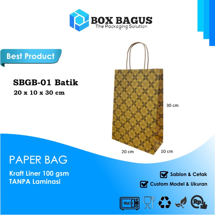 (BATIK) SHOPPING BAG 20x10x30 KRAFT 100 GSM - GOODIE GIFT PAPER KANTONG KERTAS TAS SOUVENIR BOX KUE