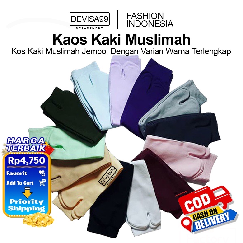 Kaos Kaki Muslimah Jempol Polos | Kaos kaki Panjang dan Tebal Murah Polos bisa Pilih Warna Premium