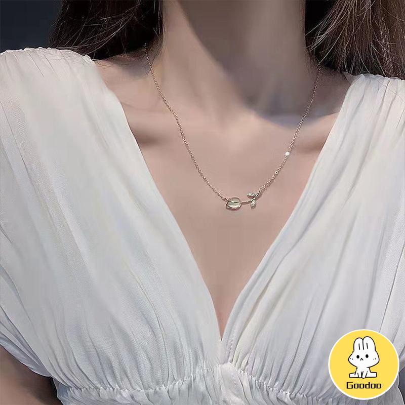 Kalung Choker Liontin Bunga Mawar Gaya Korea Untuk Wanita -Doo