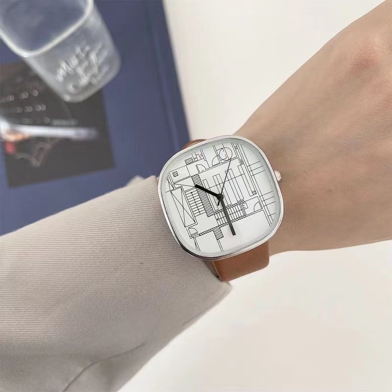 Jam Tangan Wanita Analog Quartz Strap Pu Art Creative Temperament Korean Fashion