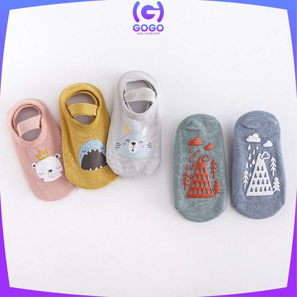 GOGO-P216 Sepatu Bayi PreWalker Kaos Kaki Anak Bayi Unisex dengan Strap Motif Kartun Hewan / Kaus Kaki Ankle Bayi / Sepatu Baby Gambar Binatang Anti Slip