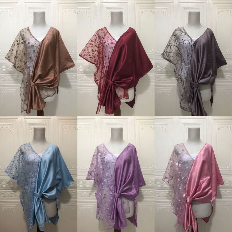 Jual NEW ATASAN KEBAYA OUTER BRUKAT BROKAT CAPE TILLE MIX SATIN MODERN ...