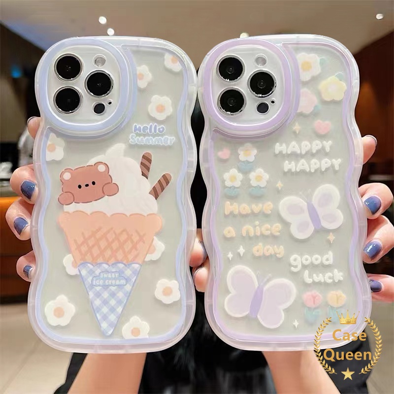 Kartun Es Krim Soft Case OPPO A17 A16 A54 A95 A96 A77s A52 A16s A17K A57 A74 A55 A7 A15 A16K A12 A1k A72 A5 A9 A53 A76 A3s A15s A5s Reno8 7 6 A12E Sarung Kupu Beruang Lucu