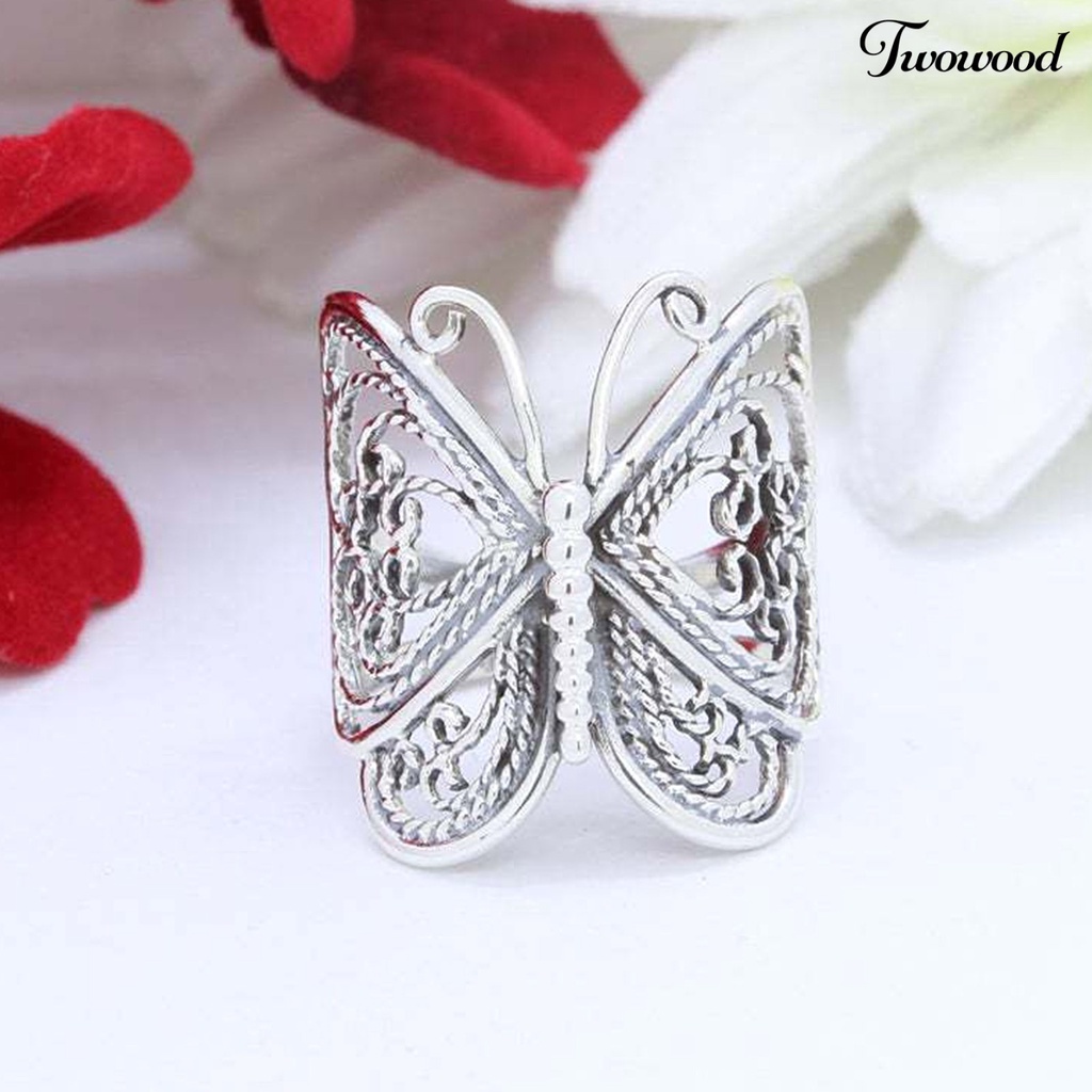 Cincin Jari Adjustable Desain Ukiran Butterfly Untuk Wanita