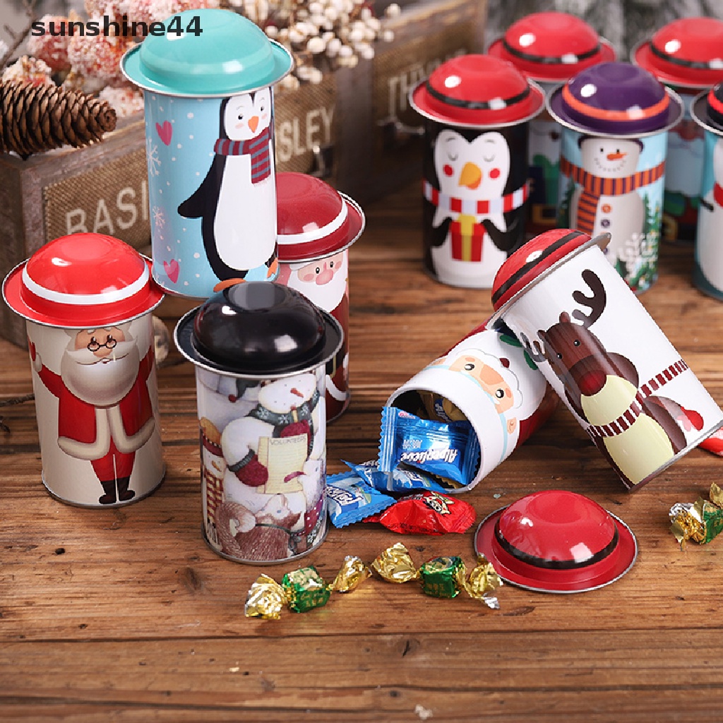 Sunshine 1pc Kotak Permen Kaleng Besi Motif Santa Claus / Snowman Untuk Dekorasi Natal