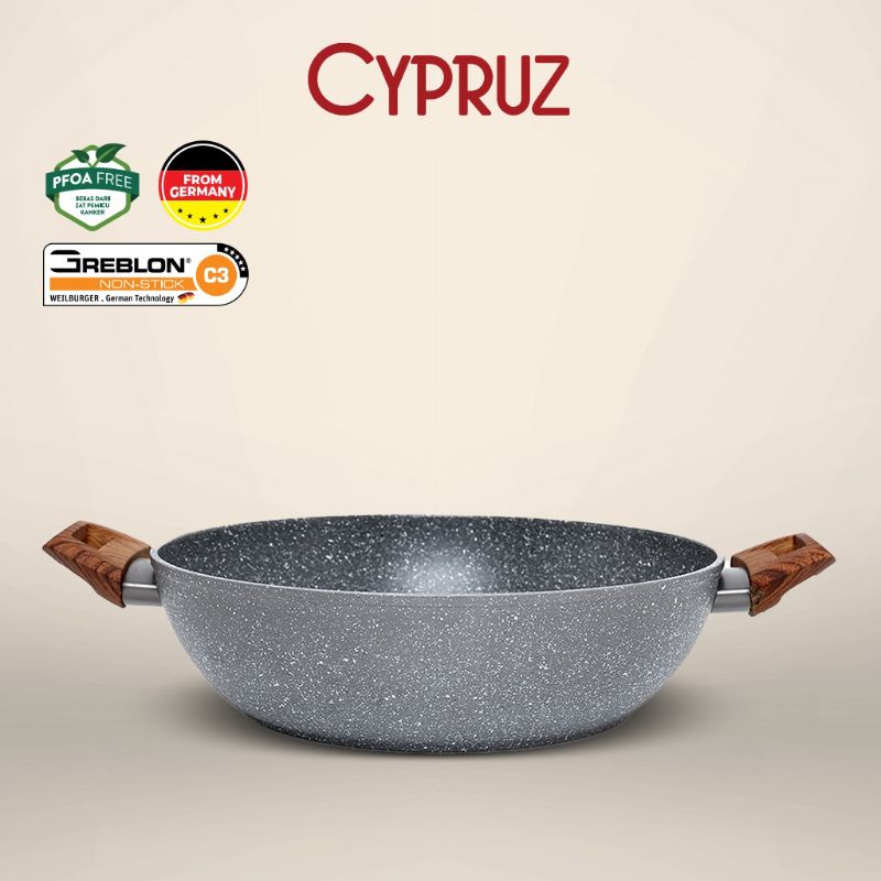 CYPRUZ Grey Marble Wok Pan 30 Coating Series
