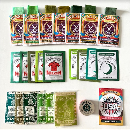 Wenter Warna HIJAU Pewarna GROSIR PRAKARYA Green olive Tie Dye Baju Cotton Sumbo Sumba Kain Cotton Satuan Ecer Jumputan Ikat Art Celup Wentek Wanter Serbuk Coloring Jumput Iket Craft Crafting Kerajinan Jean Jeans Sepatu Jacket Sweater Bahan Seni Mlng