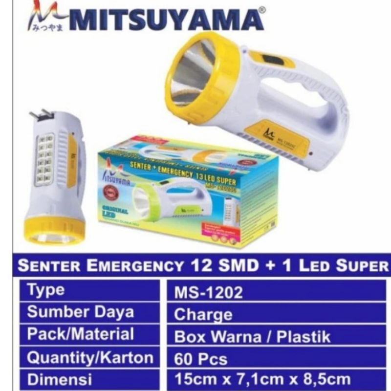 Senter tangan terang Mitsuyama Ms-1202Sc 1led super + 12 smd led