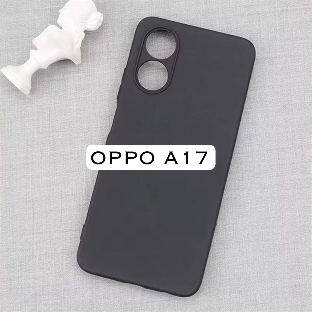 New Paket 3IN1 Case OPPO A17 Soft Case Black Matte Free Tempered Glass Warna &amp; Garskin Carbon Pelindung Body Belakang Handphone