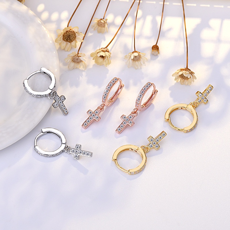 Anting Buckle Micro Zircon Berlian Penuh Bahan 925 Silver Gaya Korea Untuk Wanita