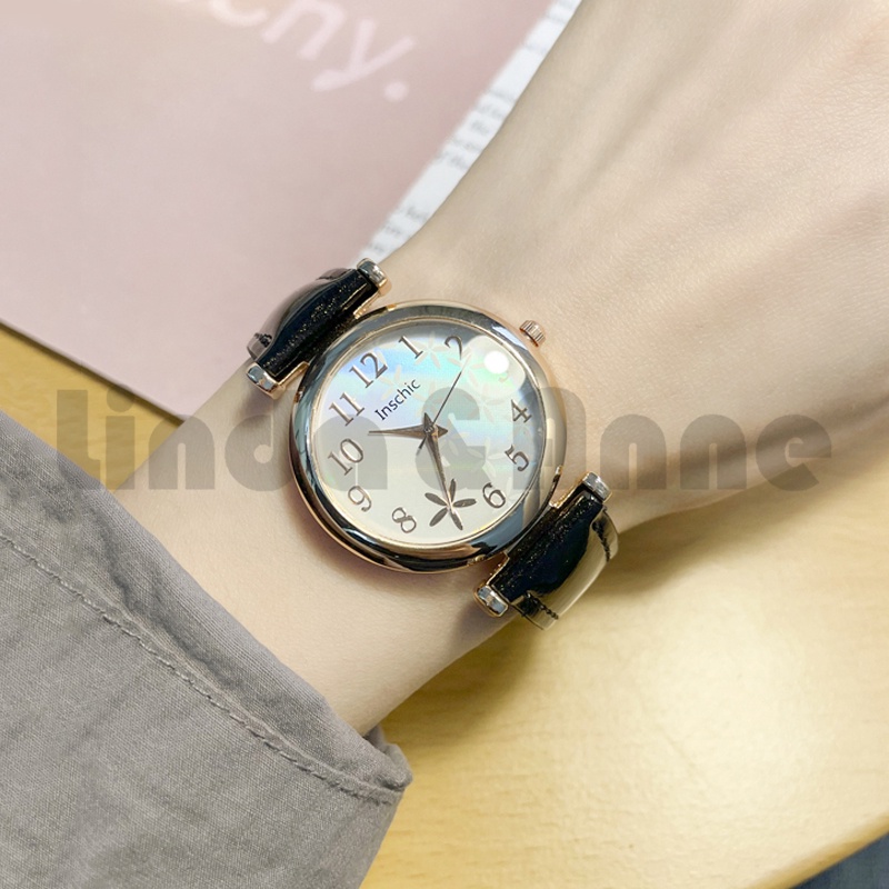 Jam Tangan Wanita Vintage Strap Pu Leather Analog Quartz Motif Bunga Tunggal